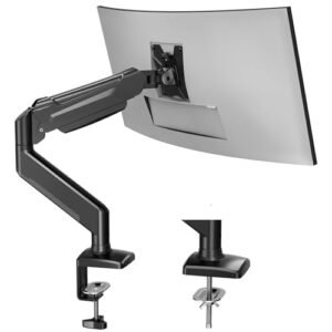 BONTEC Soporte Monitor de Escritorio para Pantallas 13-32″ con Inclinación, Giro y Rotación 360°, Brazo Monitor Ergonómico con Resorte de Gas, VESA 75/100 mm, hasta 9 kg, Montaje con Abrazadera y Ojal