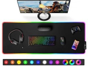 Gimars Alfombrilla Ratón Gaming RGB, 800×300mm Mousepad XXL con 12 Modos Iluminación LED, Tapete Rato Superficie Lisa Primera Impermeable Base Goma Antideslizante para Escritorio, Oficina Gamer