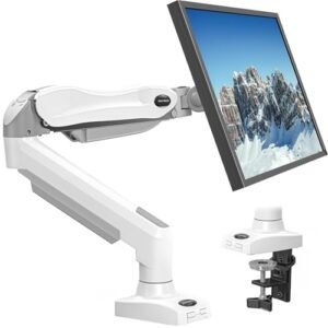 HUANUO Soporte de Monitor para Pantallas de 13 a 32 Pulgadas, Brazo con Muelle en Blanco, Ajustable para 9 kg, VESA con Abrazadera y Boquilla