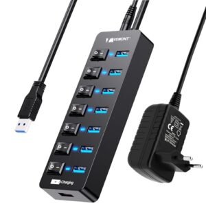 Hub USB 3.0 Alimentacion Externa, VEMONT 8 Puertos Multi USB Hub con 5V/3A