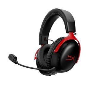 HyperX Cloud III S – Auriculares Gaming inalámbricos, Bluetooth, 2.4Ghz, PC, PS5, Xbox, Drivers 53 mm, DTS, micrófono 10mm, batería hasta 200h, Rojo-Negro