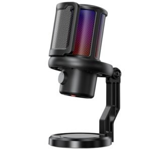 K KASONIC Micrófono USB Gaming con Iluminación RGB & Filtro Anti-Pop