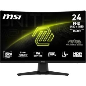 MSI mag 242CA Monitor Gaming de 24″ FHD 1500R, 1920 x 1080 VA, 180 Hz, 1 ms, Compatible con HDR, protección Ocular, HDMI 2.0b, DP 1.2a, sin Marco, inclinación Ajustable, Montaje Vesa, Negro
