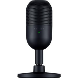 Razer Seiren V3 Mini – Micrófono USB ultracompacto – micrófono de condensador de 14mm (patrón de captación supercardioide, sensor Tap-to-Mute con indicador LED, amortiguador incorporado) Negro