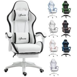 Vinsetto Silla Gaming Ergonómica Cuero PU Reclinable 135°, Blanco y Negro