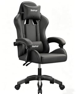 VitaForge Silla de Gaming Silla de Oficina, Silla de Juego Ergonómica con Ajuste de Altura, Soporte Lumbar y Apoya-Cabezas – Cuero PU, para la Oficina o el Juego (Negro)