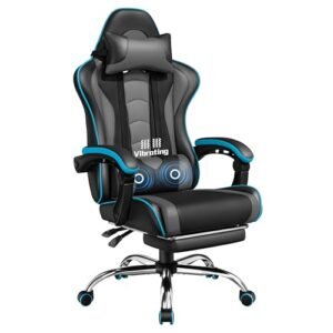 Yaheetech Silla Gaming con Masajeador Silla Oficina con Reposapiés Gris