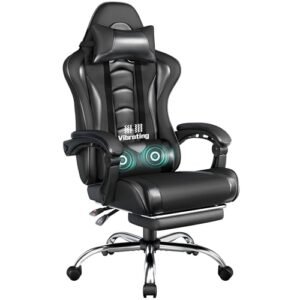 Yaheetech Silla Gaming con Masajeador Silla Oficina con Reposapiés Negro